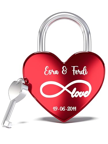 Liebesschloss mit Gravur - Rotes Schloss mit individueller Gravur, witterungsbeständig - Perfektes Liebesgeschenk für Sie und Ihn, ideal...