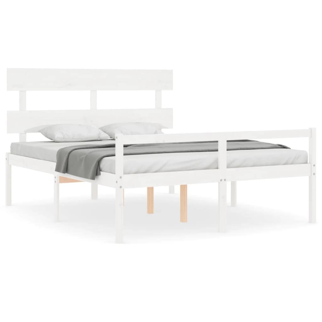 Seniorenbett 160x200 cm Weiß, Holzbett Massivholz Kiefer mit Kopfteil, Ehebett Doppelbett mit 45 cm Sitzhöhe Komfortbett Seniorengerecht
