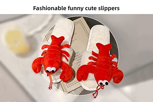 HANDKEI Men's women's fur slippers Winter fluffy lobster slippers Funny crab indoor slippers Open-toed slippers4