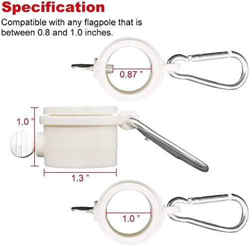 Uelfbaby Flag Pole Mounting Ring Clip， 1-Inch Diameter Rotating Mounting Rings，Pack of 4，White