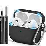 Ljusmicker for AirPod Pro Case Cover with Cleaner Kit,Soft Silicone Protective Case for Apple AirPods Pro 2nd/1st Generation for Women Men,AirPod Pro Case with Magnetic Lid Lock & Keychain-Solid Black