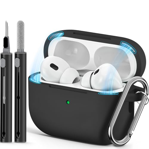 Ljusmicker for AirPod Pro Case Cover with Cleaner Kit,Soft Silicone Protective Case for Apple AirPods Pro 2nd/1st Generation for Women Men,AirPod Pro Case with Magnetic Lid Lock & Keychain-Solid Black