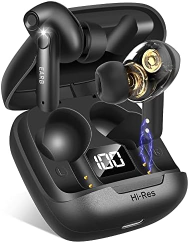 EARB Bluetooth Headphones Wireless Earbuds with 4 Speakers Hi-Res Audio Earphones 30H Playtime with Charging Case and LED Display Touch Control Waterproof in-Ear Headset USB-C for Sports Work Game