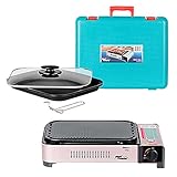 Mianova Campinggrill Outdoor Gas BBQ Camping Gaskartuschen Set Grillplatte Campingkocher Notfallkocher Gasgrill Barbecue Tischgrill Grillplatte Grill Koffer