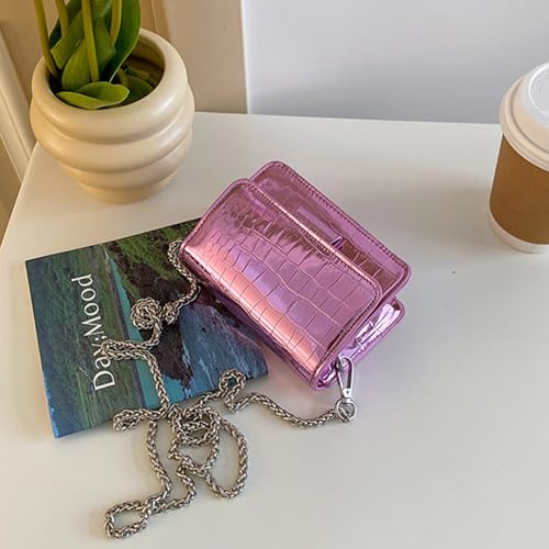 Image of Small Crossbody Purse Bag for Women,Y2K Cute Metallic Croc Handbag