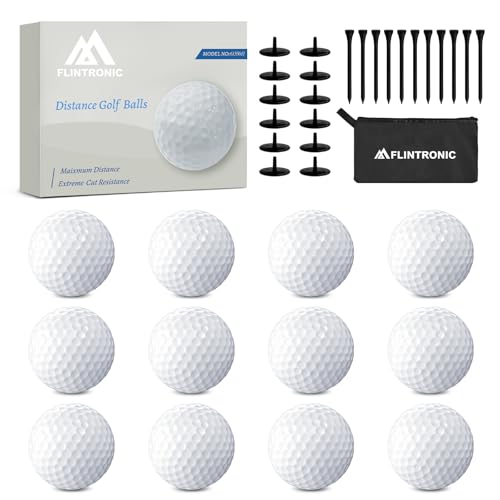 flintronic Golfbälle für Profis & Anfänger 12 Stück Golfball mit 12pcs Golf Tees 6pcs Golfballmarker 2pcs Tasche Golf Balls für Verbesserte Distanz Kontrolle und Genauigkeit Stil A