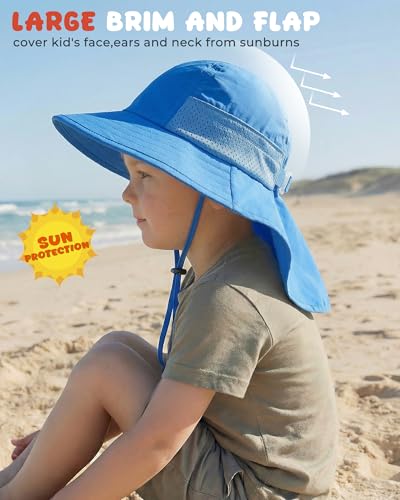 Image of Toddler Baby Sun Hat Kids Summer Beach Essentials Adjustable Beach Hats with Bucket Wide Brim for Boys Girls Age 0-14 Years