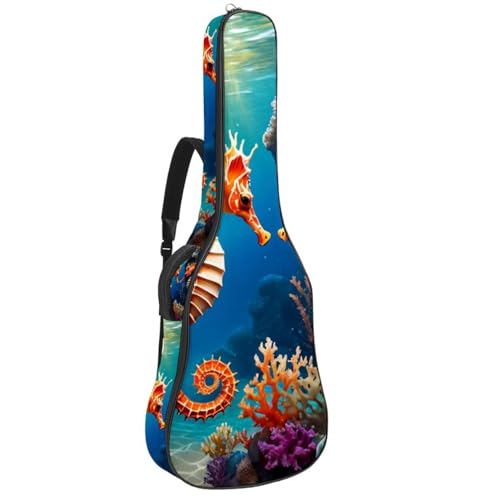 Housse pour guitare acoustique 41 pouces multicolore avec motif hippocampe