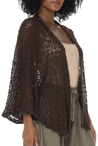 Image of SHU-SHI Lightweight Open Front Cardigan for Women Hollow Out Sweater Knitted Poncho Batwing Loose Popcorn Shawl Boho Wrap