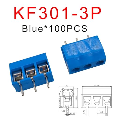 Bornera KF301 de 3 pines empalmable color azul para prototipos de electrónica y PCB 2