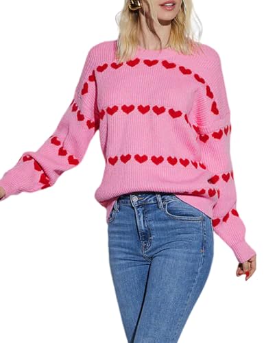 Image of Yimoon Valentine Heart Sweater for Women Cute Long Sleeve Crewneck Chunky Knitted Pullover Sweaters