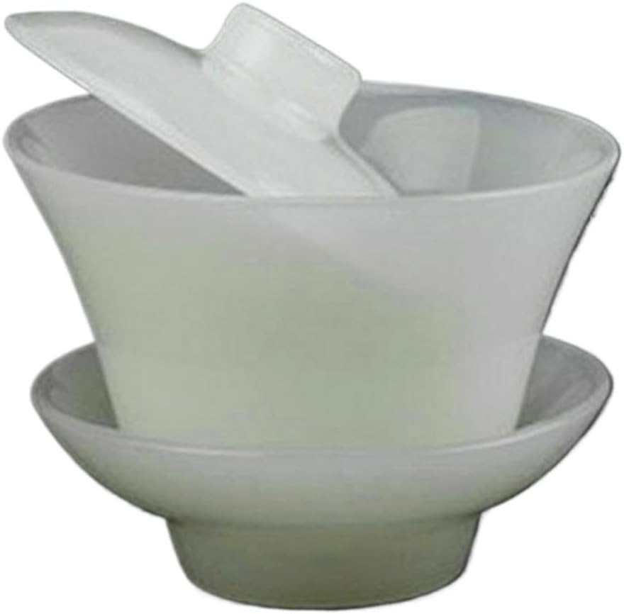 Ceramic Chinese teacup， 188ml Chinese White Jade Gaiwan Cup Goblet Tea Set
