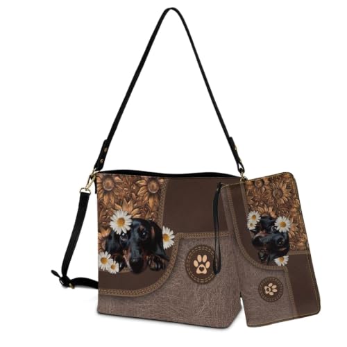Image of Bucket Crossbody Bag Set for Women Lady, Leather Purse and Wallet Set Large Bucket Bag with Wallet
