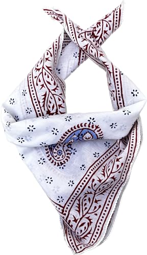Bandana Scarf Handmade Hand Block Print Gamayun Bandana in Cream, Pumpkin and Steel - Handmade Organic Cotton Bandana Stylish Hand Block Print Bandana Neck Scarf for Men and Women