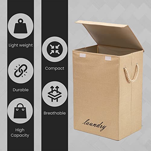 Fb Funkybuys Laundry Basket Folding Bin Bag Hamper With Lid Fabric Baskets Dirty Washing Clothes Storage For Bedroom, Bathroom, Laundry Room (Cream) #TOP3