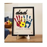 Best Dad Ever Hands Down Sign Personalized Father's Day Birthday Gifts Handprint Wooden Plaque Dad Gifts from Daughter Son Birthday Gifts Dad Art Sign Home Decoration (Best Dad Middle)