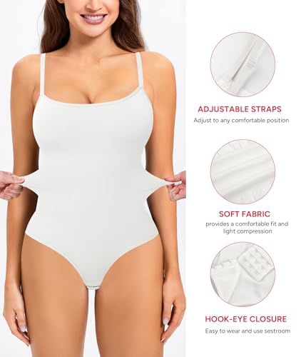 Image of Nebility Shapewear Bodysuits for Women - Tummy Control Square Neck Bodysuit Seamless Full Body Shaper Going Out Top