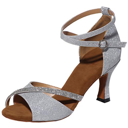 Chaussures modern jazz femme en paillettes argentées avec talon de 7.5cm taille 34