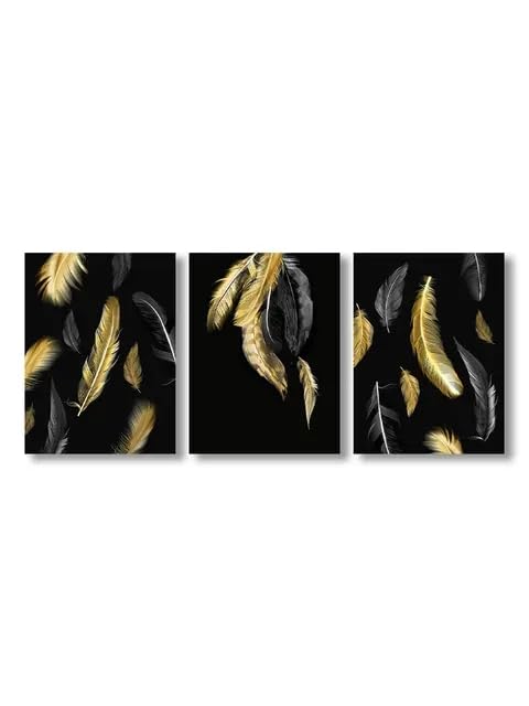 Art mural de prestige plumes dorées et noir | Impression sur toile abstraite 40x50cm