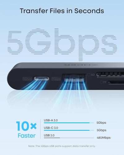 Image of Anker Nano USB C Hub, 6-in-1 Compact USB-C Hub with 85W PD Charging (Charger Not Included), 4K@60Hz HDMI, 10Gbps USB-C, 5Gbps USB-A, SD /TF Card Readers, for MacBook, Lenovo, HP, and More