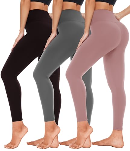 3 Pack High Waisted Leggings for Women- Full Length Capri Black Buttery Soft Tummy Control Yoga Pants for Workout Athletic