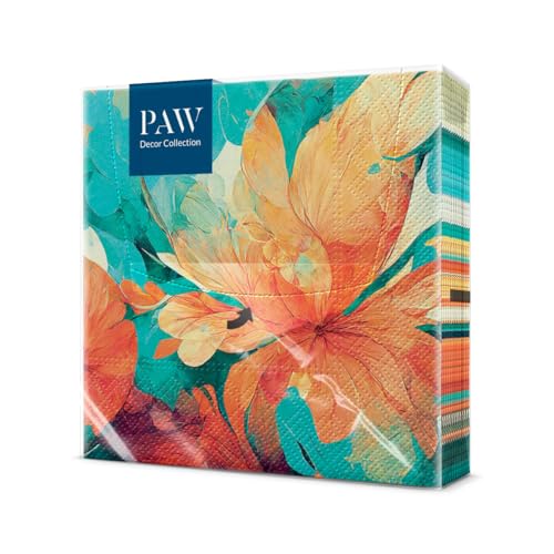PAW - Tovaglioli di Carta Colorati (33 x 33 cm) I 20 Pezzi I Perfetto per Compleanni, Feste, Matrimoni, Comunione e Celebrazioni I Decorazioni da Tavola I 3 Veli I Fiore Astratto Zen
