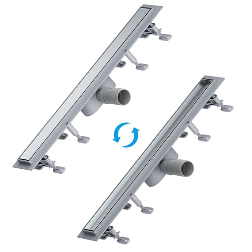 SONNI Duschrinne 50cm, 2 in 1 Edelstahl Ablaufrinne Dusche befliesbar, ABS Basis, 30L Ablaufmenge, mit Geruchsstop, Haarsieb, 8 verstellbare Füße