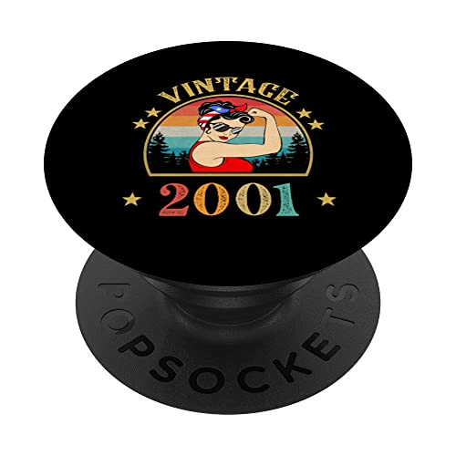 Regalo de cumpleaños 22 años para mujeres retro vintage 2001 PopSockets PopGrip Intercambiable