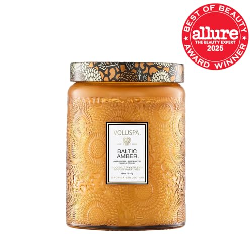 Voluspa Baltic Amber Candle, 18 oz, Coconut Wax Blend, Scented Candles for Home, 100 Hour Burn Time, Candle Jar