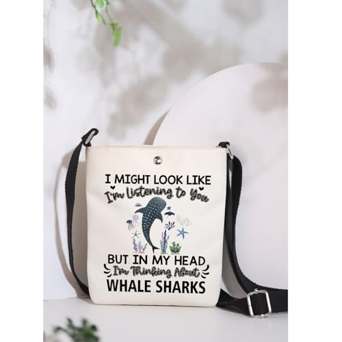 MAOFAED Funny Whale Shark Crossbody Bag for Whale Shark Lover, Ocean Animal Gift, I'm Thinking About Whale Sharks3