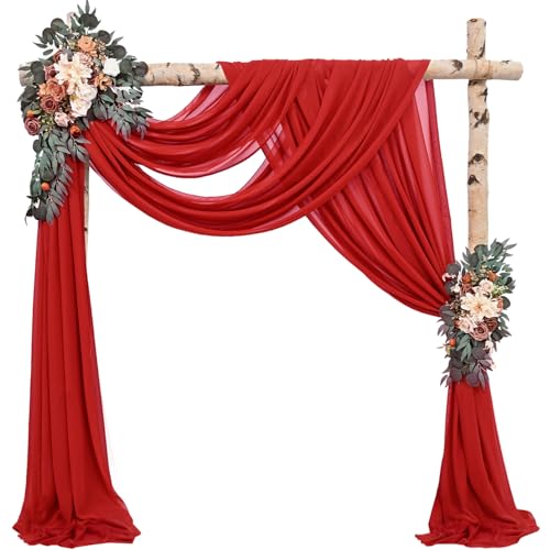 20Ft Length x 28" Width 2 Panels Wedding Arch Draping Fabric Red Arch Drapes Chiffon Fabric Sheer Curtains Backdrop for Party Decor Wedding Bridal Ceremony Ceiling Stage Reception Decorations