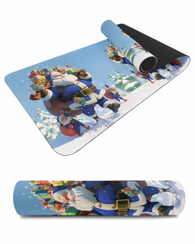 Debedcor Heat Proof Table Pads Waterproof Decorative, Blue Santa Christmas Non-Slip Table Countertop Protector, Winter Xmas Gifts Forest Insulation Mat for Kitchen Room, 40 x 12 Inches