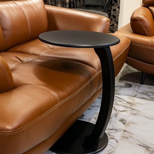 Image of POSHIO C-Shaped Side Table for Sofa & Bed - Matte Finish, Slide-Under Design, Easy 3-Piece Assembly, Ideal for Laptop, Coffee & Home Decor | Neatly Finished (38x58cms) (1, Black (Matte))