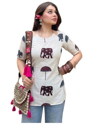 ANNI Designer Short Kurti for Women Latest Viscose Printed Straight Ethnic Top | Stylish Kurti Tops ...