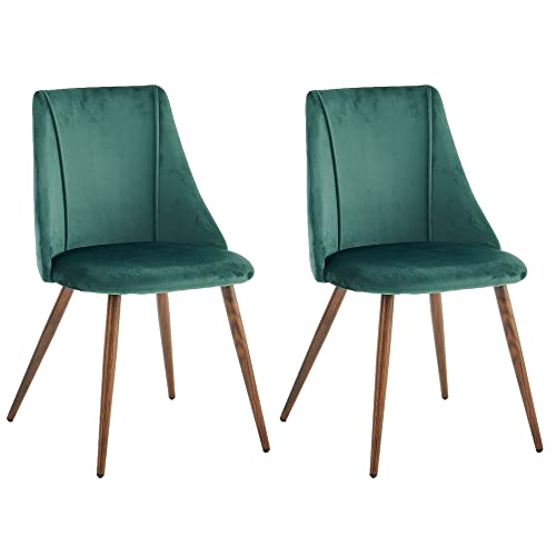 MEUBLE COSY Lot de 2 Chaises de Salle à Manger Rétro Fauteuil Assise Rembourrée en Velours Pieds en métal Imitation Bois pour Cuisine Salon Chambre Bureau, Vert, 52,5x49,5x83cm Cover