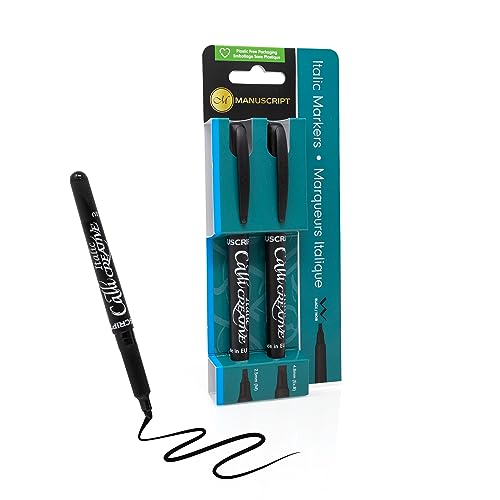 MANUSCRIPT Callicreative Italic Marker Pen | Black Permanent Markers Perfect as Calligraphy Pens | Set of 2 Pens with Medium & Extra Broad Chisel Tips