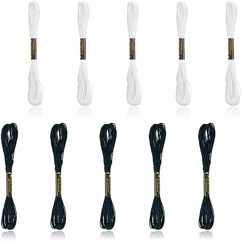 10 Stück Skeins Stickgarne Baumwolle 8M,Stickgarn, Embroidery Threads Nähgarne Stickseide Kreuzstich Garn für Freundschaftsbänder und Zum Nähen von Stickereien,5 Schwarz und 5 Weiß Stickgarne