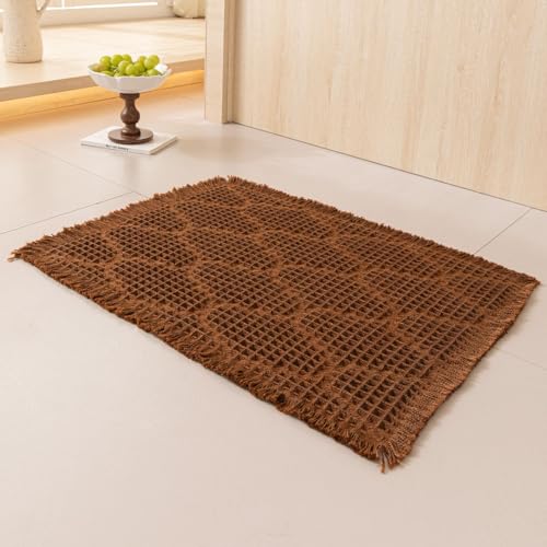 Image of HomeCloud Waffle Bath Mat, Super Absorbent Non Slip Mats for Bathroom Floor, Machine Washable Bathroom Rugs with Tassels,Ultra Soft (T.Coffee)
