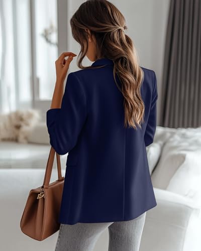 Riyiper Women's 3/4 Sleeve Blazer Open Front Blazer Jackets Casual Outfits Work Office Suit with Pockets(Navy Blue,XXL)2