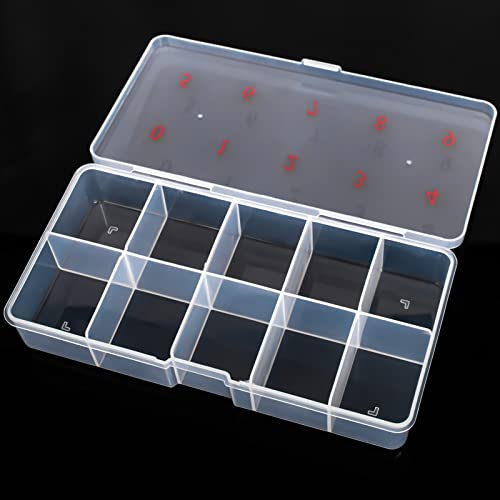 0-9 Sizes Empty Nail Tips Art Tip Storage Organizer Box Case, Clear Plastic Storage Case Container Nail Box with 10 sections For False Nail Tips,Jewelry, Nail Accessories