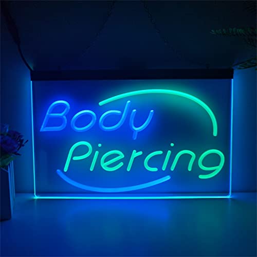 REWIS Insegne al Neon a LED per Piercing, alimentate Tramite USB con 3 Livelli di intensità Luminosa, Ideali per Decorare Le pareti di Negozi di Piercing.,Green Blue,30x20cm