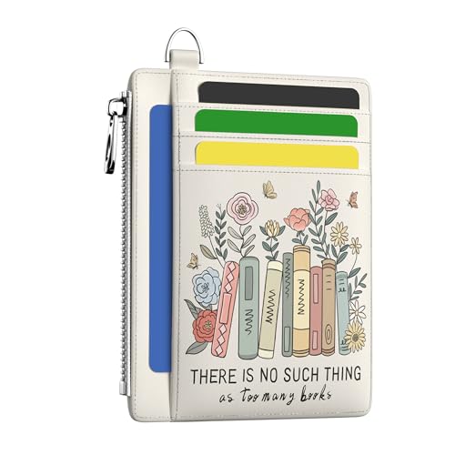 Image of Hancynir Book Lover Floral Slim Wallet Women Credit Card Holder Cute Flower RFID Blocking Small Card Holder Mini Front Pocket PU Leather Thin Travel Zipper Coin Ladies Female Wallet Organizer Gifts