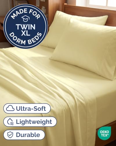 Image of Twin XL 4 Piece Sheet Set - College Dorm Room Essentials - Butter Yellow