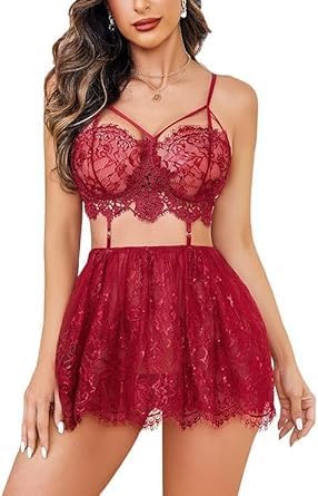 Lingerie for Women Lace Babydoll Mesh Nightwear Chemise Nightie 2026