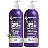 KESMEDIK Tea Tree Purple Shampoo & Conditioner Set, Professional Anti-Brass Toner, Neutralizes Yellow Tones for Grey, Silver, Ash & Bleached Highlighted Color Treated, Dry & Itchy Scalp Relief