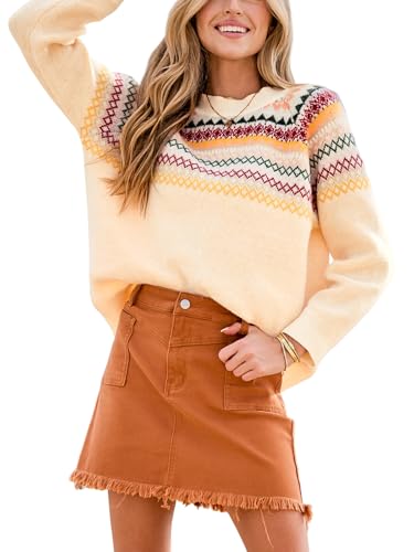 Image of CUPSHE Women's Pullover Sweaters Long Sleeve Geo Pattern Chunky Knit Pullover Tops