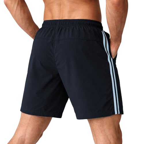 Image of NINQ Men's Sports Shorts with White Side Patti Design | Running Shorts for Men Gym Shorts for Men Workout | Stylish Mens Shorts Casual Wear Sports Shorts.