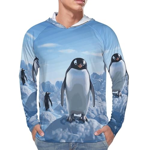 Men's Sun Shirts UPF 50+ Rash Guard Long Sleeve Sun Protection Hoodie Penguin Antarctica Ice Lightweight Shirt 2XL White4