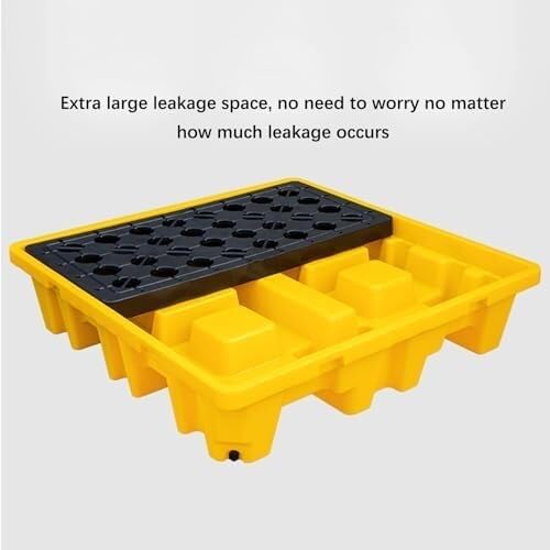 Paletas Amarillas y Negras para contención de derrames: Plataformas modulares de plástico para garajes de fábrica, apilamiento y Almacenamiento, Resistentes a la Pintura y la Humedad: soluci
