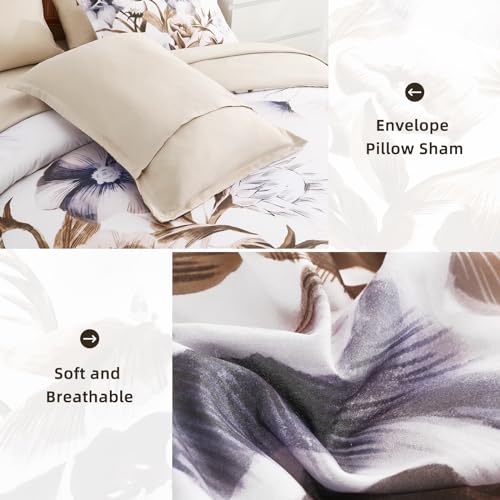 Luxudecor Floral Comforter Set Full Size 7 Piece, Beige Flower Bed in a Bag, Elegant Floral Comforter with Sheet Set, Soft Microfiber Bedding Set for All Season (Beige, 80"x90") by Luxudecor - Used condition - Image 5
